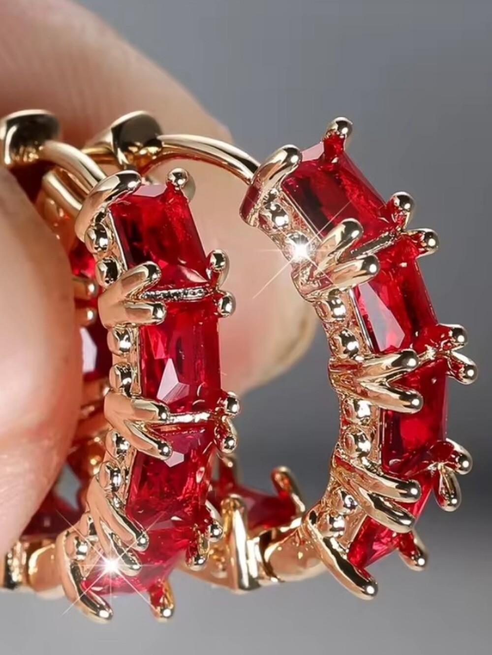 Red Crystal Zircon Stone Hoop Earrings